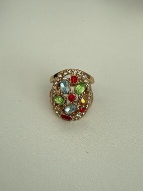 Avon Gold-Tone Multicolor Crystal Cluster Ring